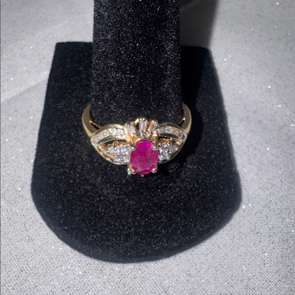 14k gold diamond ring with center ruby